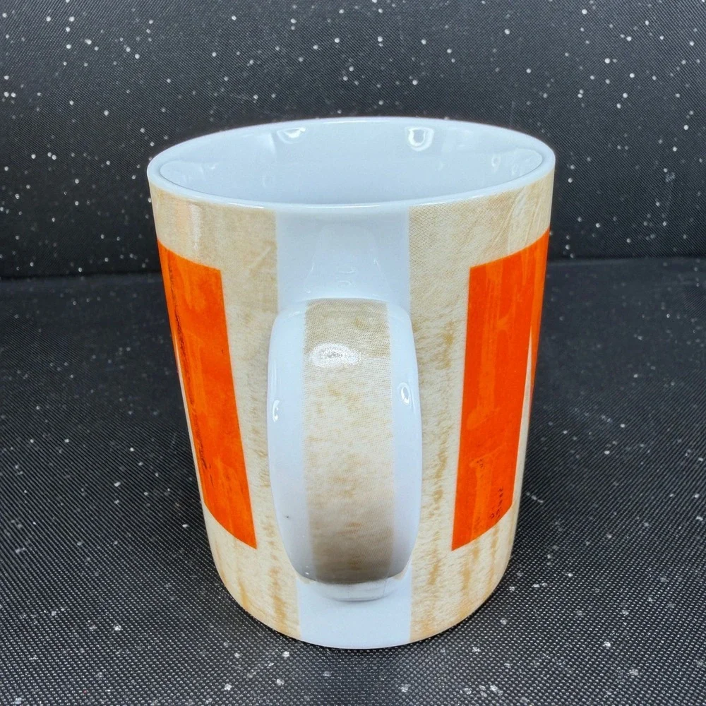 Pier 1 Imports Porcelain Coffee Mug Letter M Monogram Orange Tan Wood Grain 4in